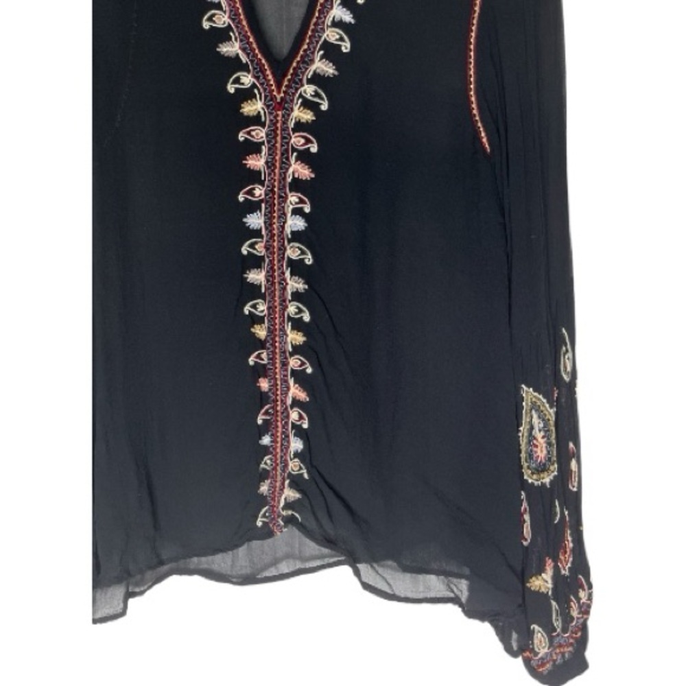 LOVE SAM ANTHROPOLOGIE Semi Sheer Paisley Boho V Cut Peasant Blouse Black Small - Picture 5 of 13